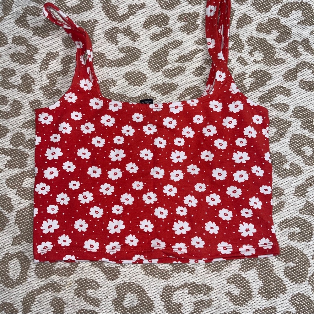 Red White Flower Tank Crop Top